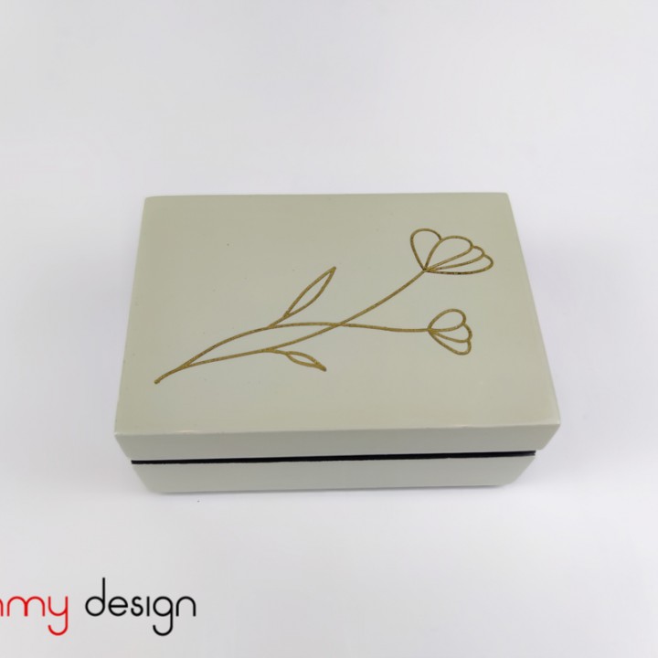 Light green rectangular business card lacquer box engraved with wild flowers